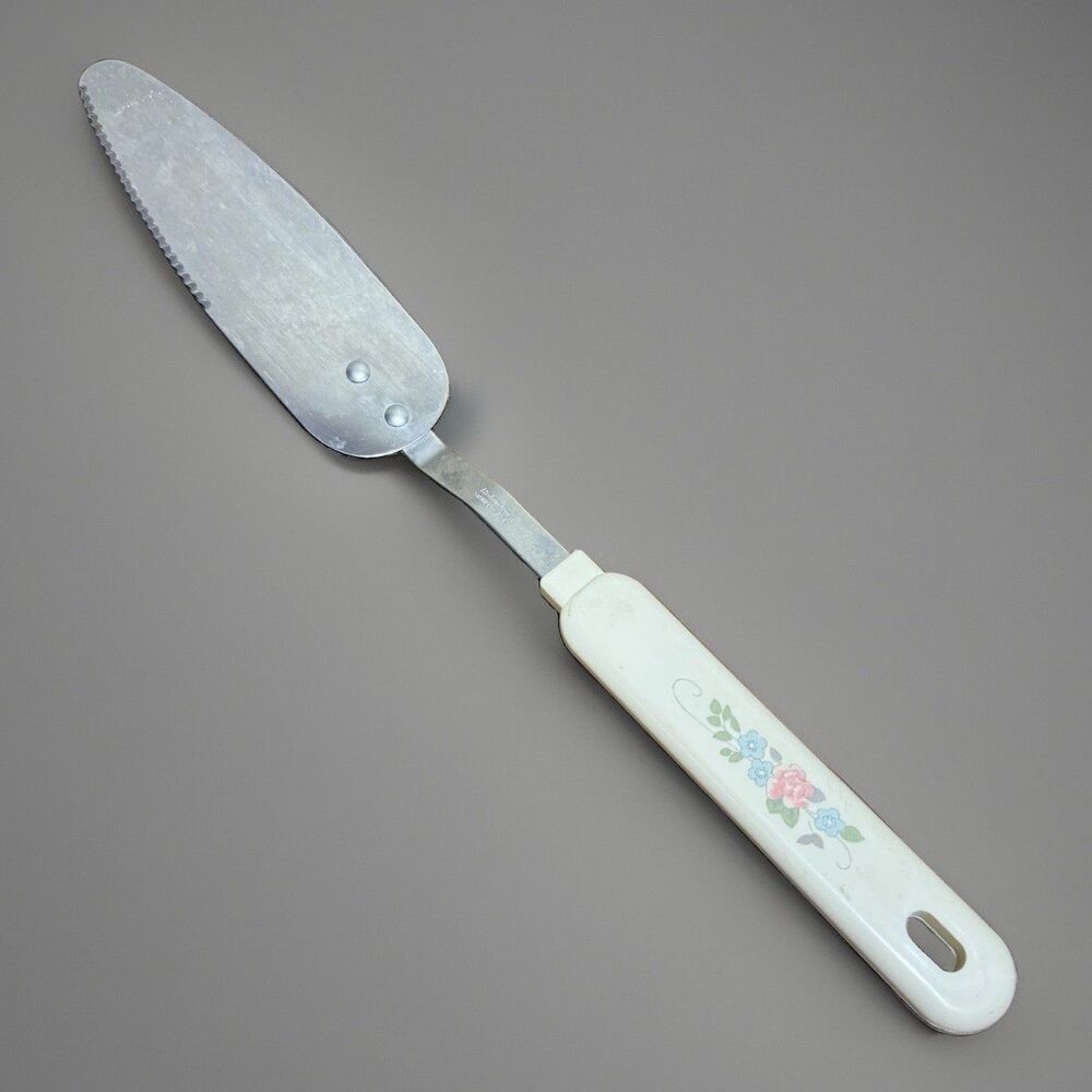 Vintage Robinson Stainless 12 Pie Server Serrated Spatula Floral Handle Cottage